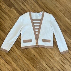Vintage Castleberry Prive Knit Cardigan Jacket Top Beige Boucle Art Deco | 10